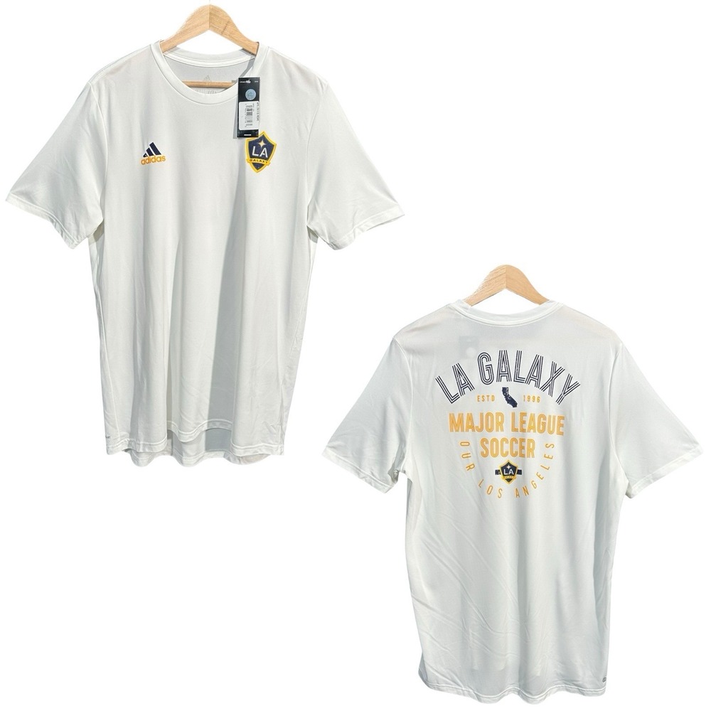 Adidas‎ Men's LA Galaxy MLS T-Shirt Size L White Short Sleeve Soccer Tee